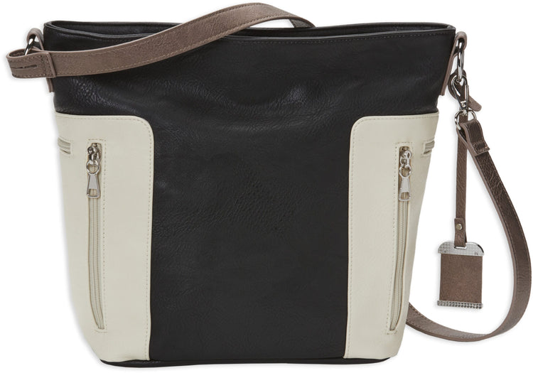 Convertible Hobo/Crossbody Style Black/Tan Purse W/ Holster
