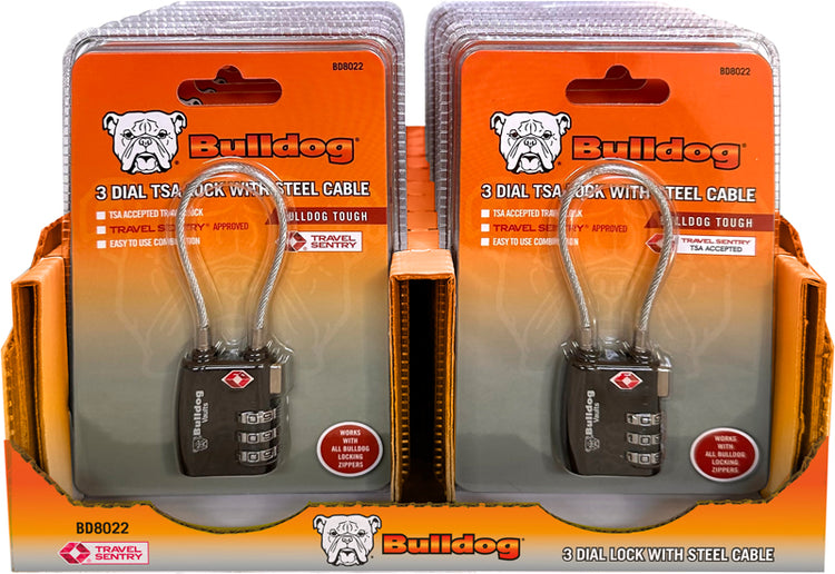 Single Pack TSA Lock w/Steel Cable - 20 PK w/ Color Counter Display Box