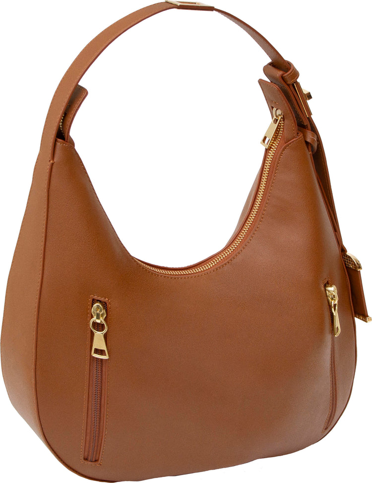 Hobo Style Shoulder Bag - Cognac